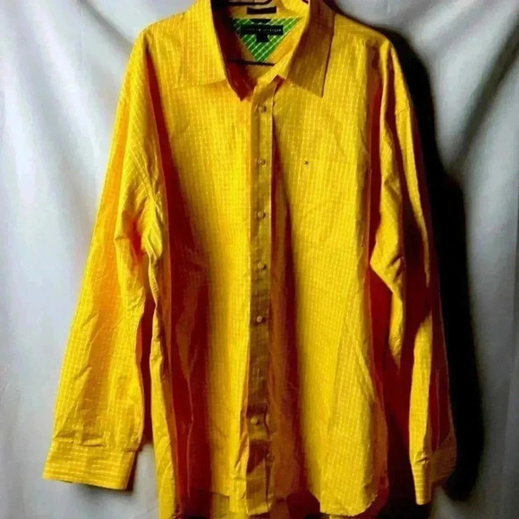 TOMMY HILFIGER MENS XXL LONG SLEEVE BUTTON DOWN CASUAL DRESS SHIRT YELLOW - Picture 1 of 14